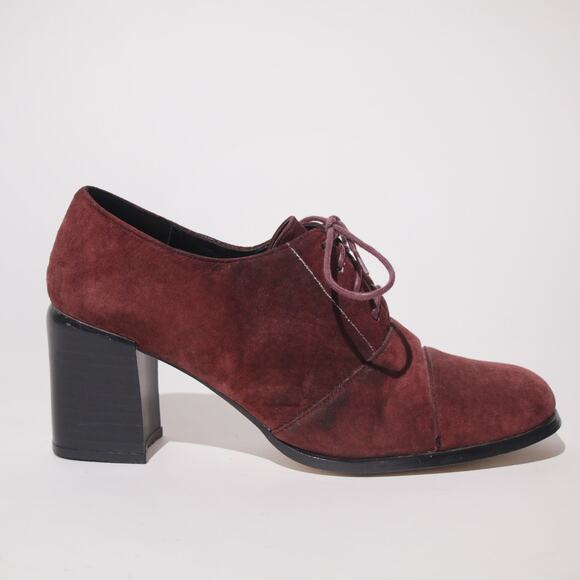 Vintage 90s Wine Suede Leather Lace Up Heel  OXFORDS - Picture 2 of 8
